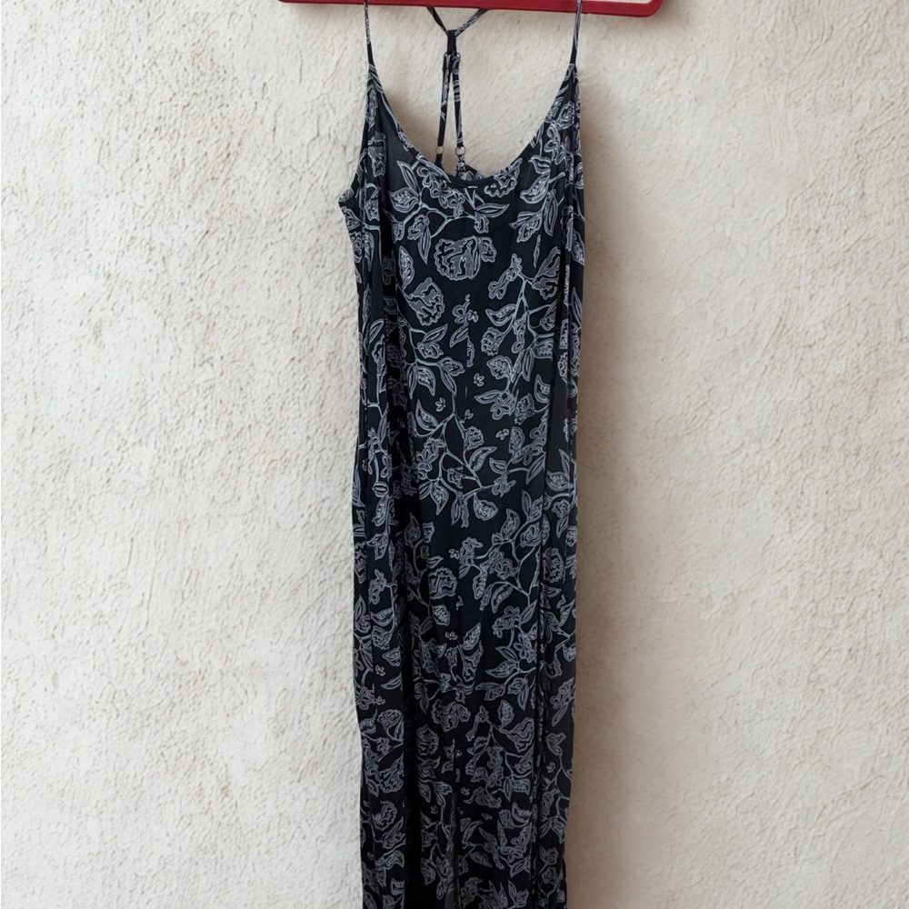 Floral Maxi Dress in Navy and Light Blue/Gray